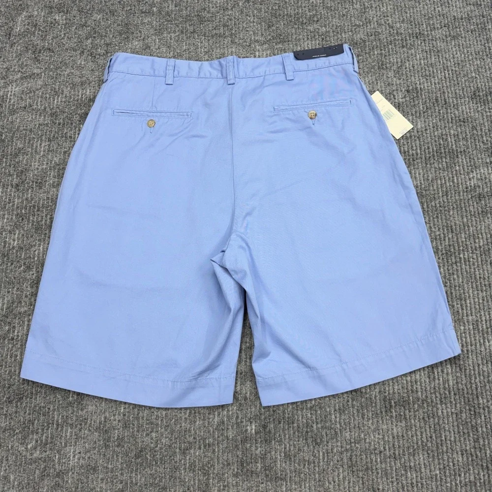 NWT Vtg Polo Ralph Lauren Blue Cotton Flat Front Chino Shorts Mens 34x9.5 Inseam